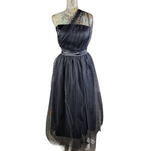 Elegant Black Shoulder Dotted Tulle Prom Ankle Length Formal Party Evening Gown